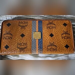 Authentic MCM Cognac Visetos Stripe Wallet